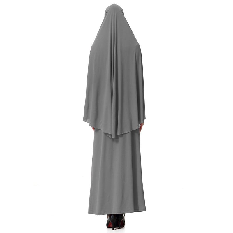 XINFU Muslim Islamic Women's khimar 2pcs Sets Soft Distinctive Prayer Dress Hijab Abaya Suit - Gray, Medium - Image 4